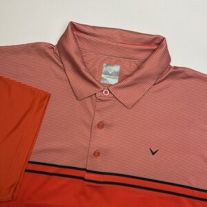Callaway Golf Polo Shirt Mens 1X Short Sleeve Red Orange Stripe Stretch Opti-Dri